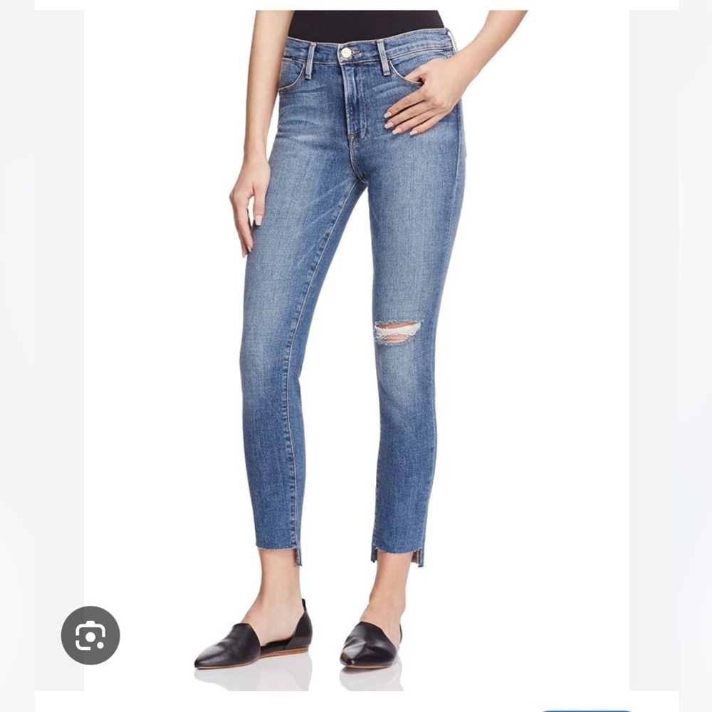 NEW • FRAME Denim • Women’s Le High Skinny Jeans step hem distressed Forest 24